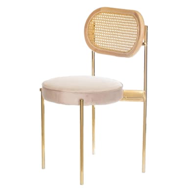 TEMPO chair gold with BEIGE seat and RATTAN back