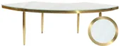 1 section gold GABLE serpentine table with white GLASS top