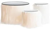 NORMAN FUR TABLES, set of 3 round poufs with mirrored tops, white fur #823