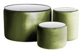 NORMAN TABLES, set of 3 round poufs with mirrored tops, ice green #315