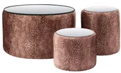 NORMAN TABLES, set of 3 round poufs with mirrored tops, leopard print #343