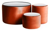NORMAN TABLES, set of 3 round poufs with mirrored tops, pumpkin color #345