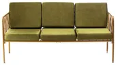 Three-seater lounge sofa with gold metal frame, open back and velvet cushions—centerpiece lounge setup (rental, Dubai).