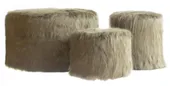 Round NORMAN FUR pouf – set of 3, green fur #824