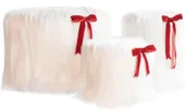 Round NORMAN FUR pouf –set of 3, white fur with red ribbon #823