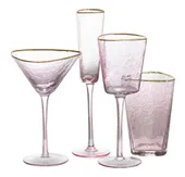 Pink EVANS glass with gold rim, set of 4