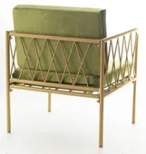 Single-seat lounge armchair with gold metal frame, open back and velvet cushion—accent lounge setup (rental, Dubai).