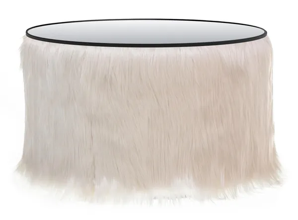 NORMAN FUR TABLE large with mirrored top, white fur #823