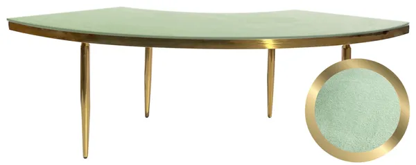 Gold serpentine table with a soft velvet tabletop and elegant slim legs.