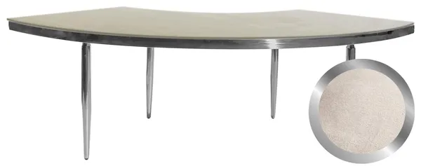 Silver serpentine table with a velvet tabletop in an elegant shade.