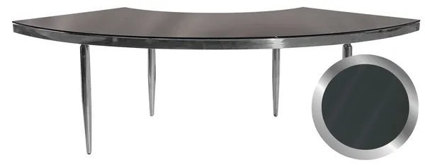 1 section silver GABLE serpentine table with black GLASS top