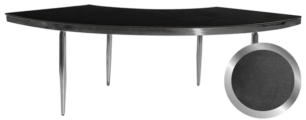 Silver serpentine table with a velvet tabletop in an elegant shade.