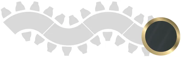 Gold metal table with a glossy black tempered glass top, styled for premium evening events.