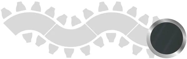 Silver serpentine table with a glossy black tempered glass top.