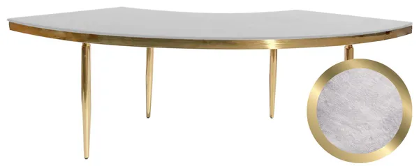 Gold serpentine table with a soft velvet tabletop and elegant slim legs.