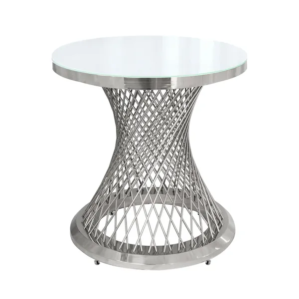 Silver cake table HEROLD with white glass tabletop