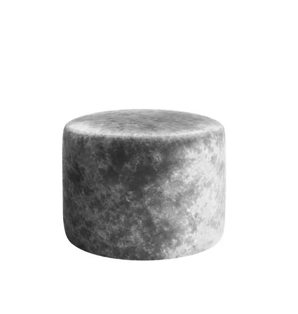 Shiny velvet small round NORMAN pouf, frozen grey #826