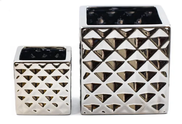 MILNES ceramic vase set — two glossy vases with embossed pattern, ideal for table styling and floral design.