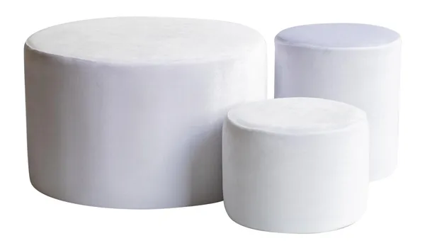 Set of 3 round NORMAN pouf, ice white #321