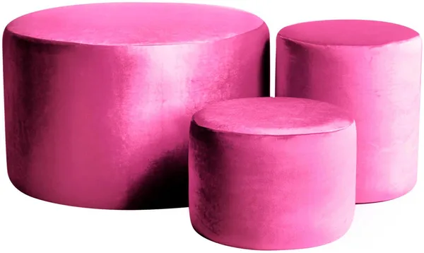 Set of 3 round NORMAN pouf, barbie pink #942