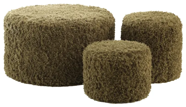 Round MOSS NORMAN pouf – set of 3, moss #810