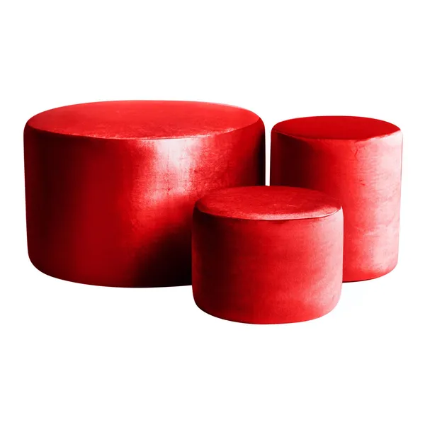 Set of 3 round NORMAN pouf, ice red #342