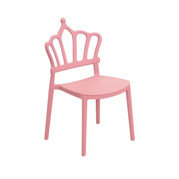 Pink crown-shaped kids chair (opaque plastic) — rental for girl’s birthday and photo zone