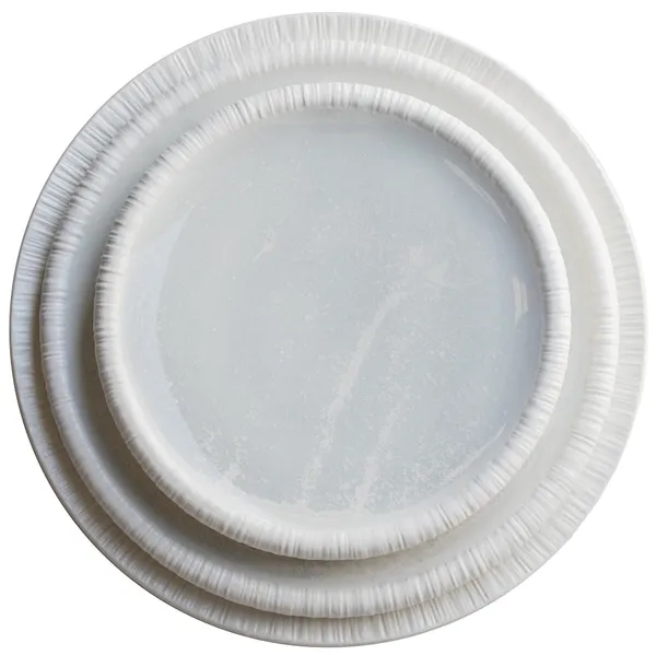 MOFFO frosted white 3-plate set — premium fine dining ceramics for rent in Dubai.