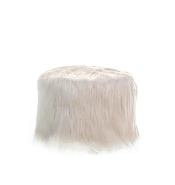 Round NORMAN FUR pouf – small, white fur #823