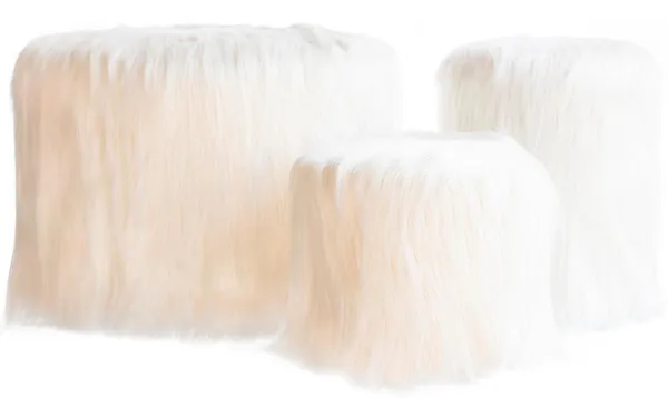 Round NORMAN FUR pouf – set of 3, white fur #823
