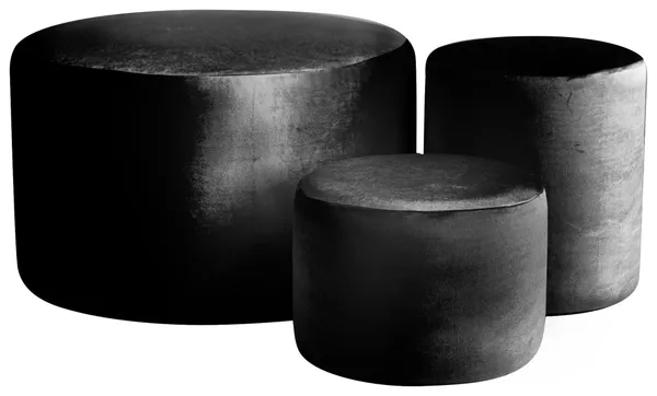 Set of 3 round NORMAN pouf, black #112