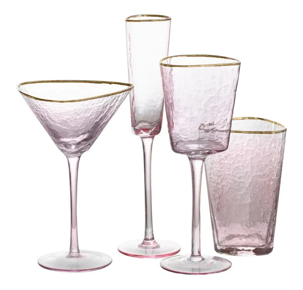 Pink EVANS glass with gold rim, set of 4