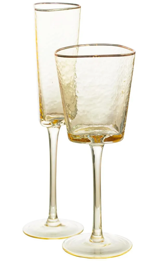 Amber EVANS glass with gold rim, set of 2