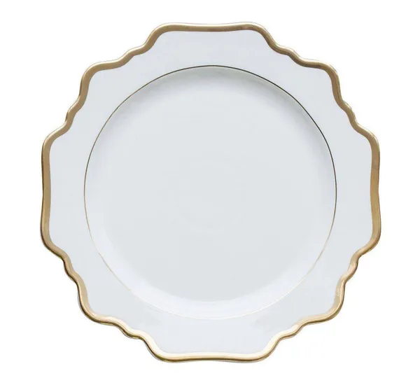 White ALLEN 27 cm bone china dining plate with elegant gold rim | Go Rent