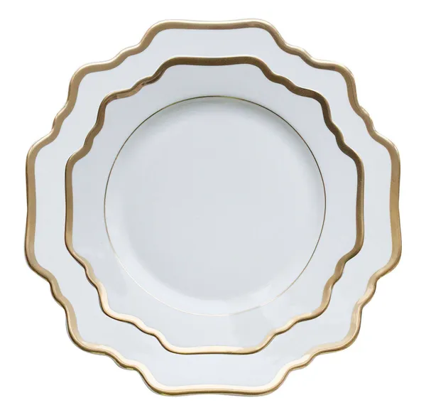 White ALLEN bone china plate set of 2 with gold rims — 27 cm dining and 21 cm appetizer plates | Go Rent