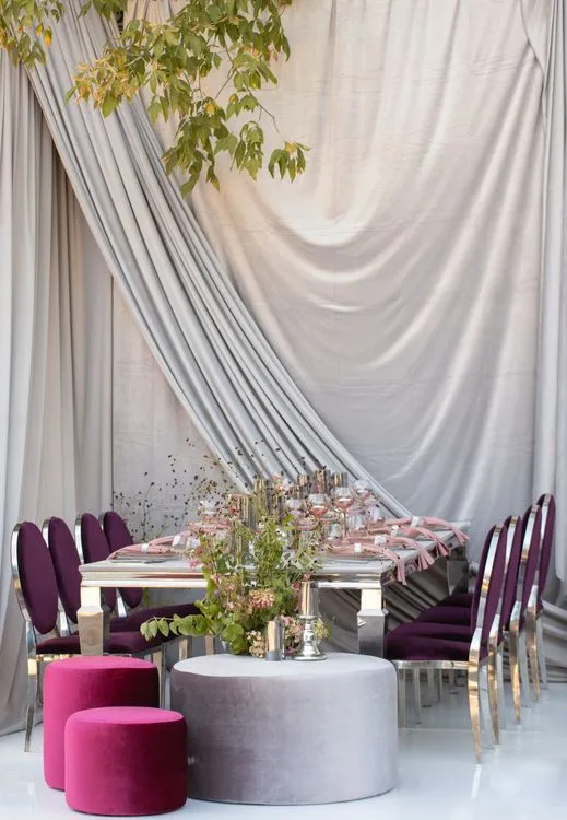 Burgundy Accents at a Rectangular Table