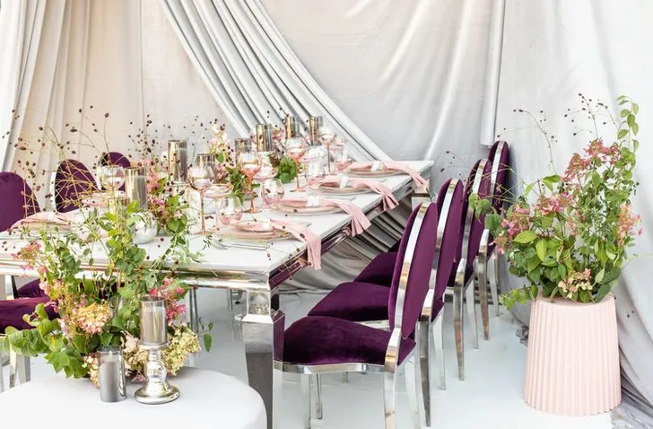 Burgundy Accents at a Rectangular Table