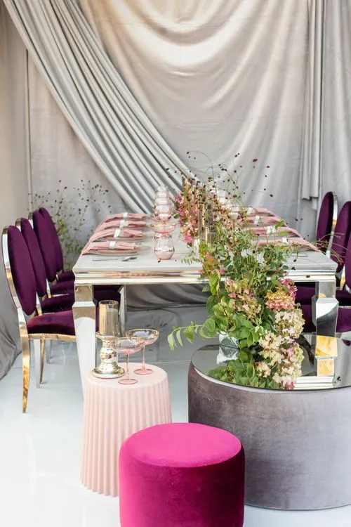 Burgundy Accents at a Rectangular Table