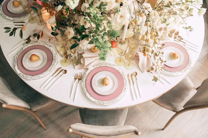 Round Table — Saffron Glow & Pear Accents