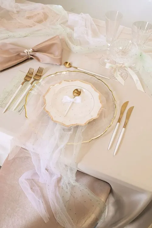 Beige table setting at rectangular table