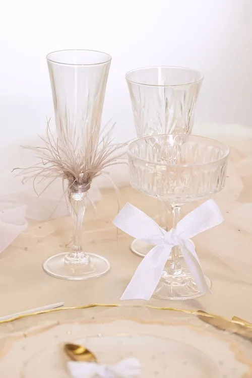 Beige table setting at rectangular table