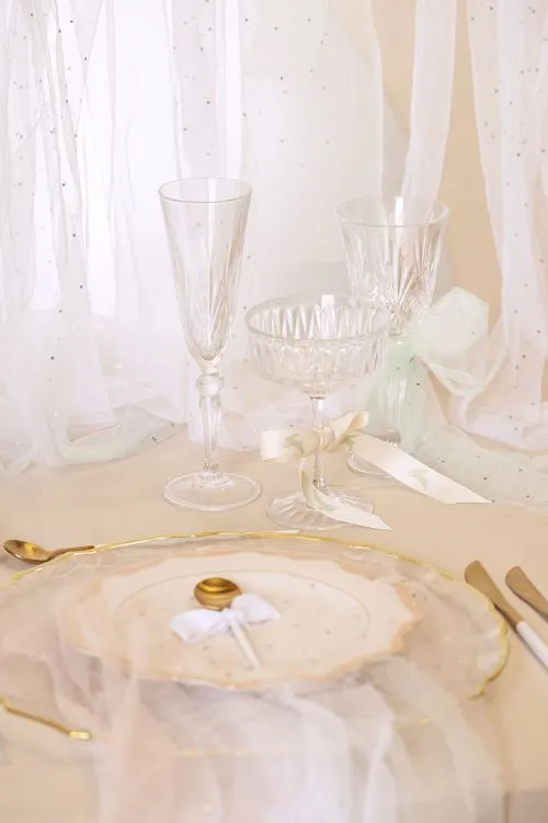 Beige table setting at rectangular table