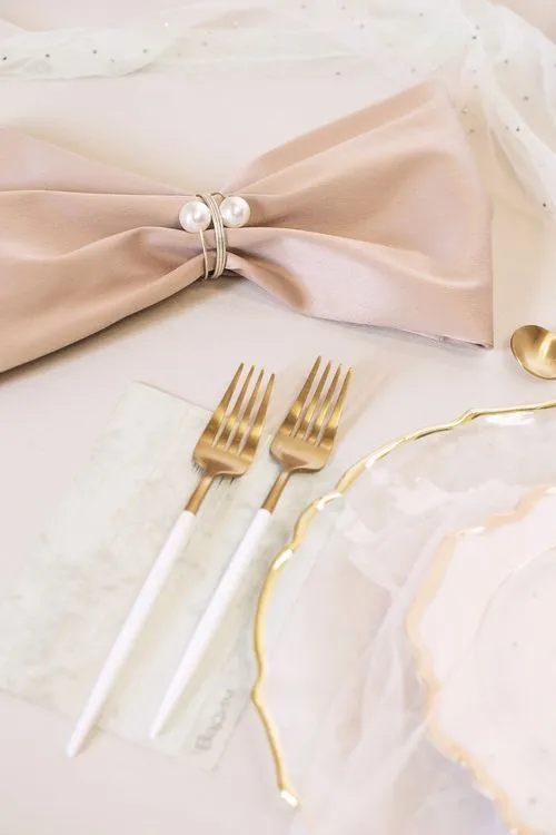 Beige table setting at rectangular table