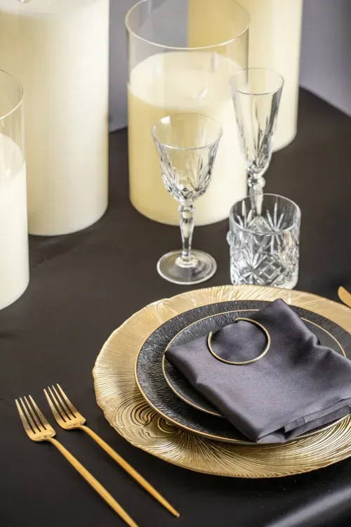 Black and gold table setting