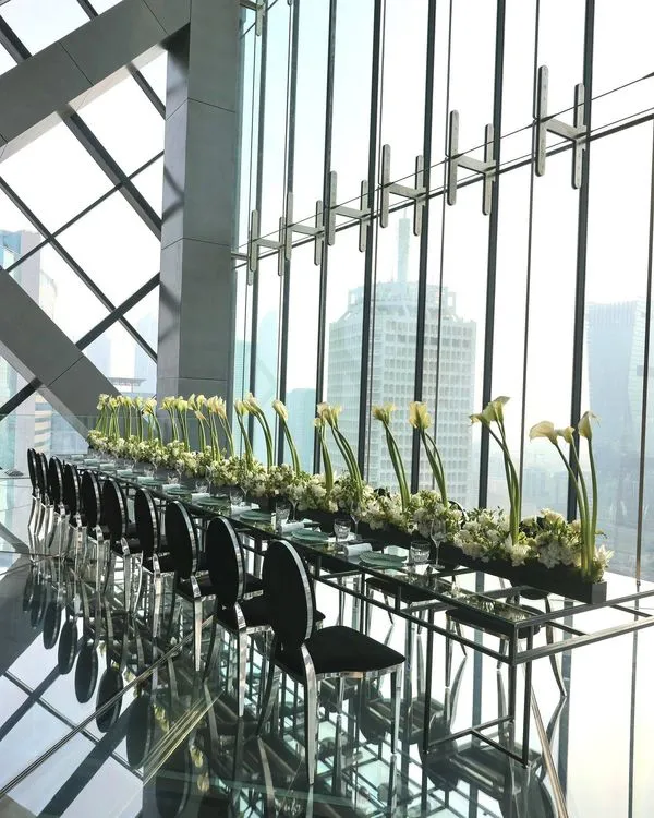 Black & Silver set at rectangular glass table