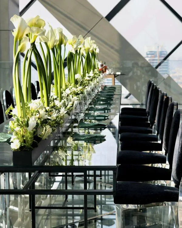 Black & Silver set at rectangular glass table