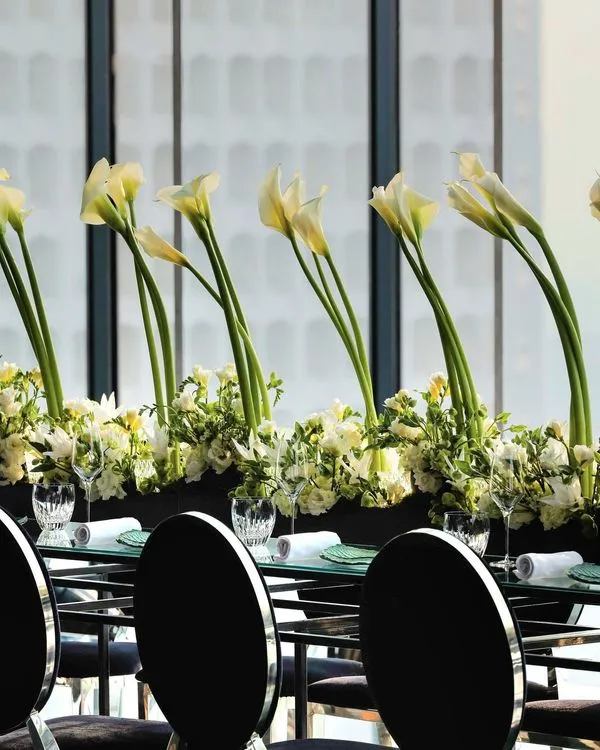 Black & Silver set at rectangular glass table