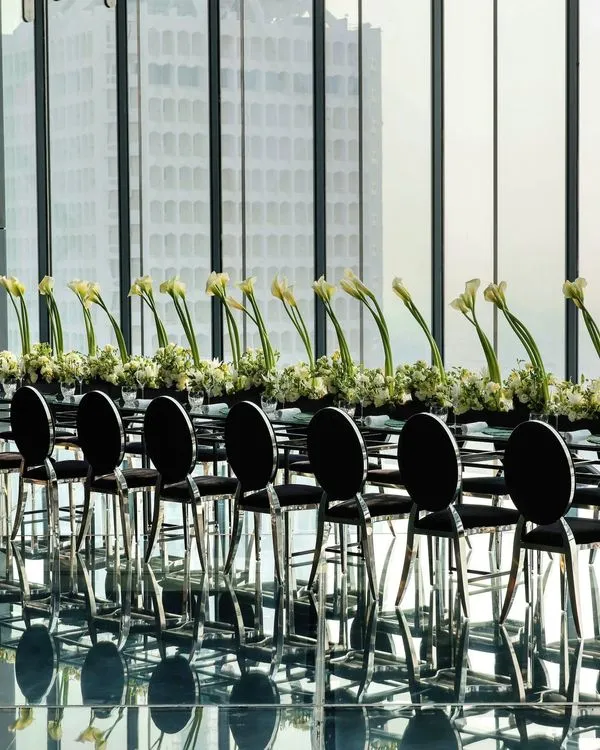 Black & Silver set at rectangular glass table