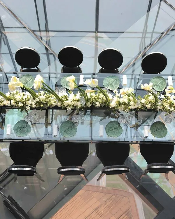 Black & Silver set at rectangular glass table