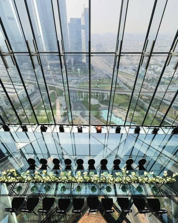 Black & Silver set at rectangular glass table